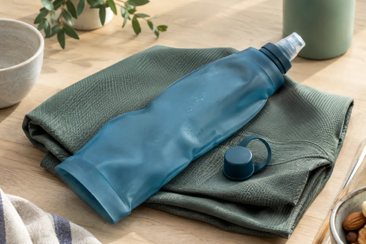 Flasque souple de sport avec valve posée sur un tissu technique