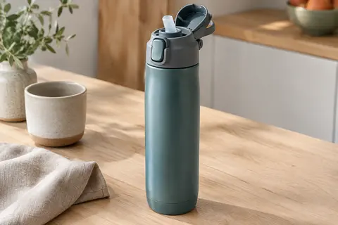 Gourde Owala en inox gris et bleu-vert avec couvercle verrouillable et ouverture FreeSip