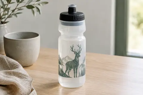 Bidon de vélo transparent de 750 ml avec design de cerf, bouchon à vis et valve push-pull