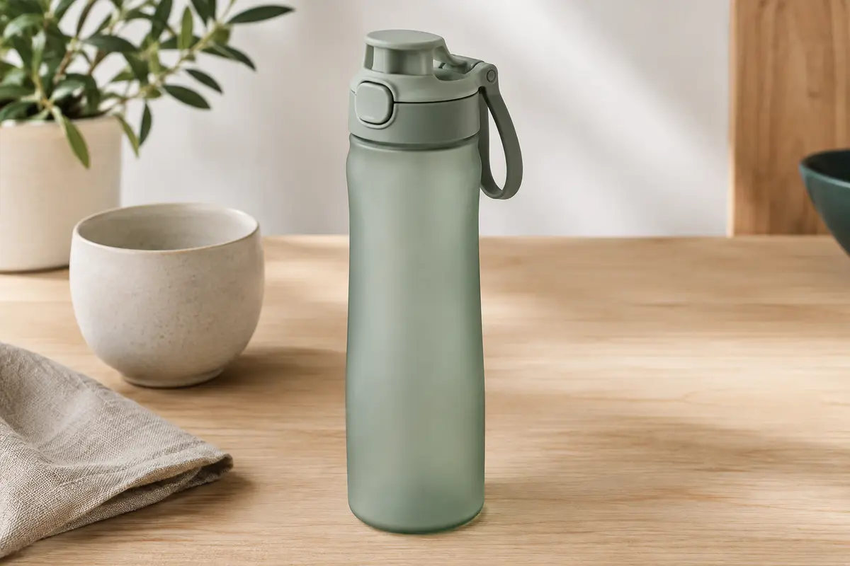 Gourde Super Sparrow vert sauge en Tritan avec bec à bouton-poussoir et boucle de transport