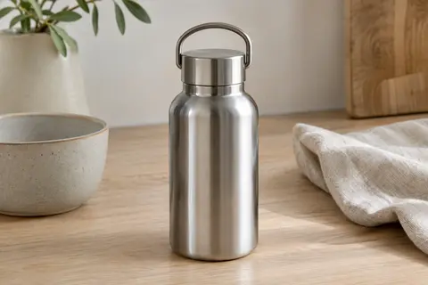 Gourde Volhoply en acier inoxydable argenté avec ouverture large et boucle de suspension