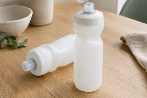 Deux bidons de vélo blancs en polypropylène souple avec bouchons Soft-Cap et tétines en silicone